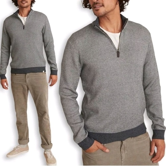 Marine Layer Davos Quarter Zip Sweater Mens XL Organic Cotton Preppy Soft Cozy